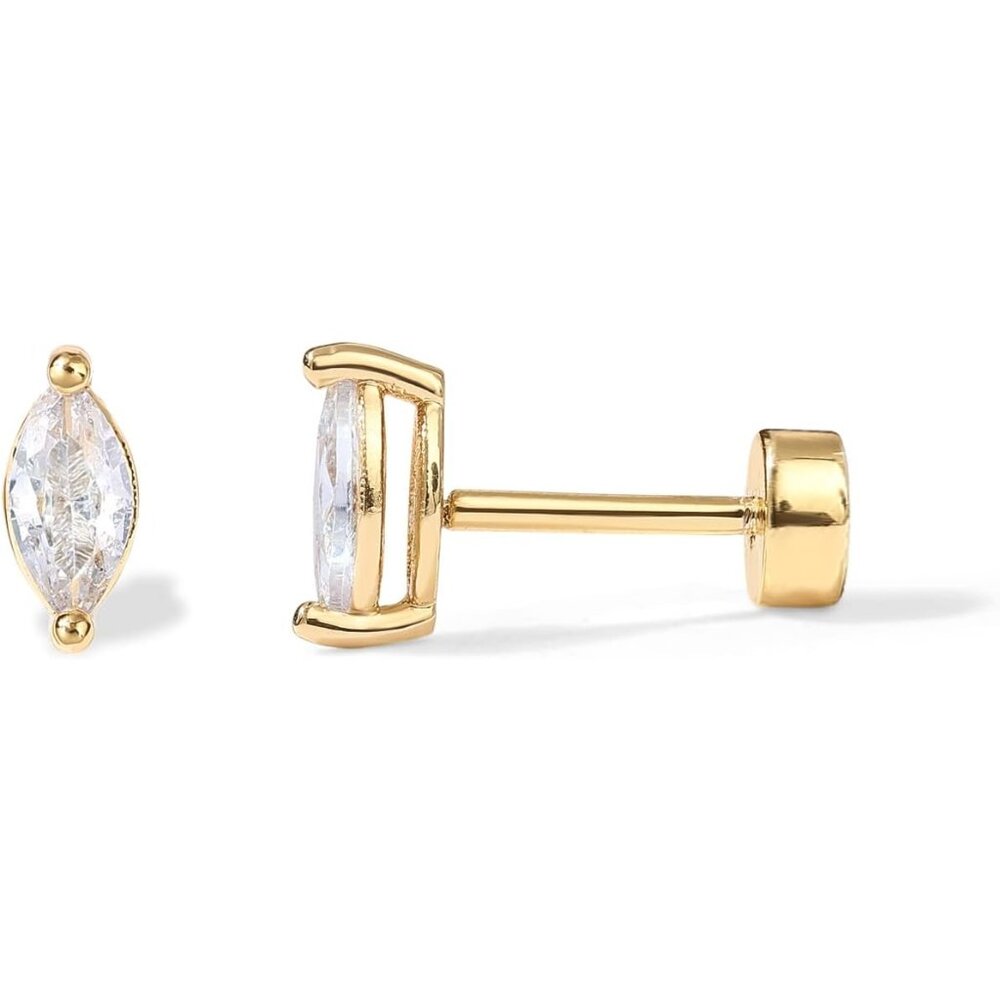 14K Gold Plated Sterling Silver Posts Dainty Mini Multi-Shape Flat Back Stud Ear